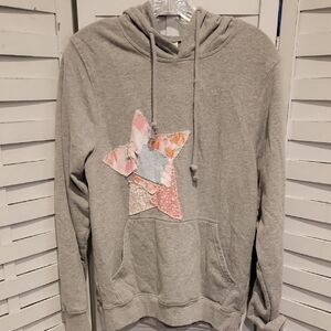 Make Market Gray Quilt Star Hoodie Sweatshirt Size Small